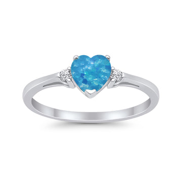 Heart Promise Engagement Ring Lab Created Blue Opal 925 Sterling Silver